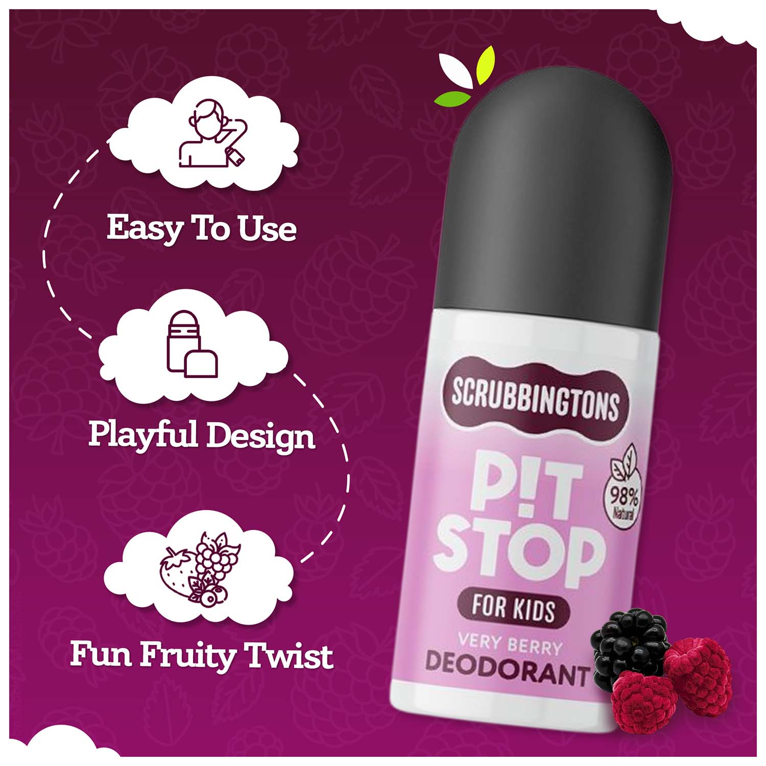 Pit Stop Deodorant for Kids, Very Berry Scent 75ml