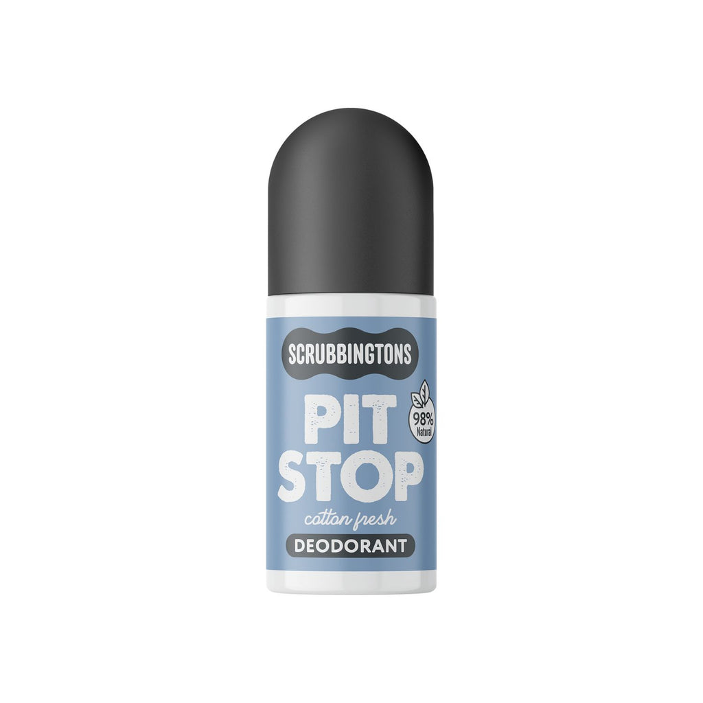 Scrubbingtons Pit Stop deodorant bottle on a white background